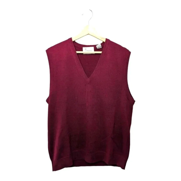 VTG Ingo Virgin Wool Blend V Neck Sweater Vest Mens Size L Burgundy Hong Kong - Picture 2 of 9